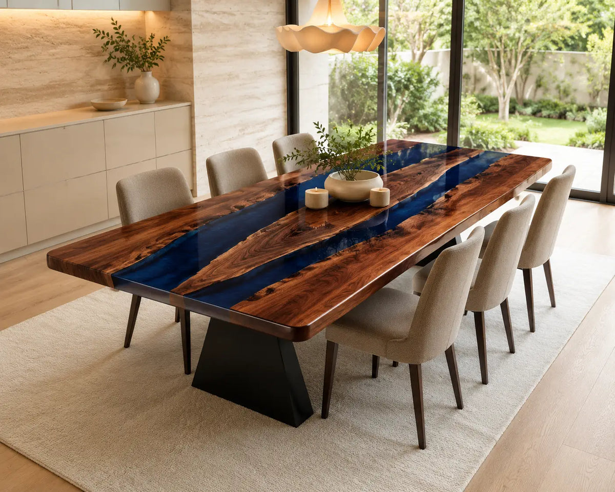 EDTC03 Cobalt Twin Cobalt Blue Epoxy Black Walnut Dining Table featuring handcrafted black walnut and cobalt blue resin-2