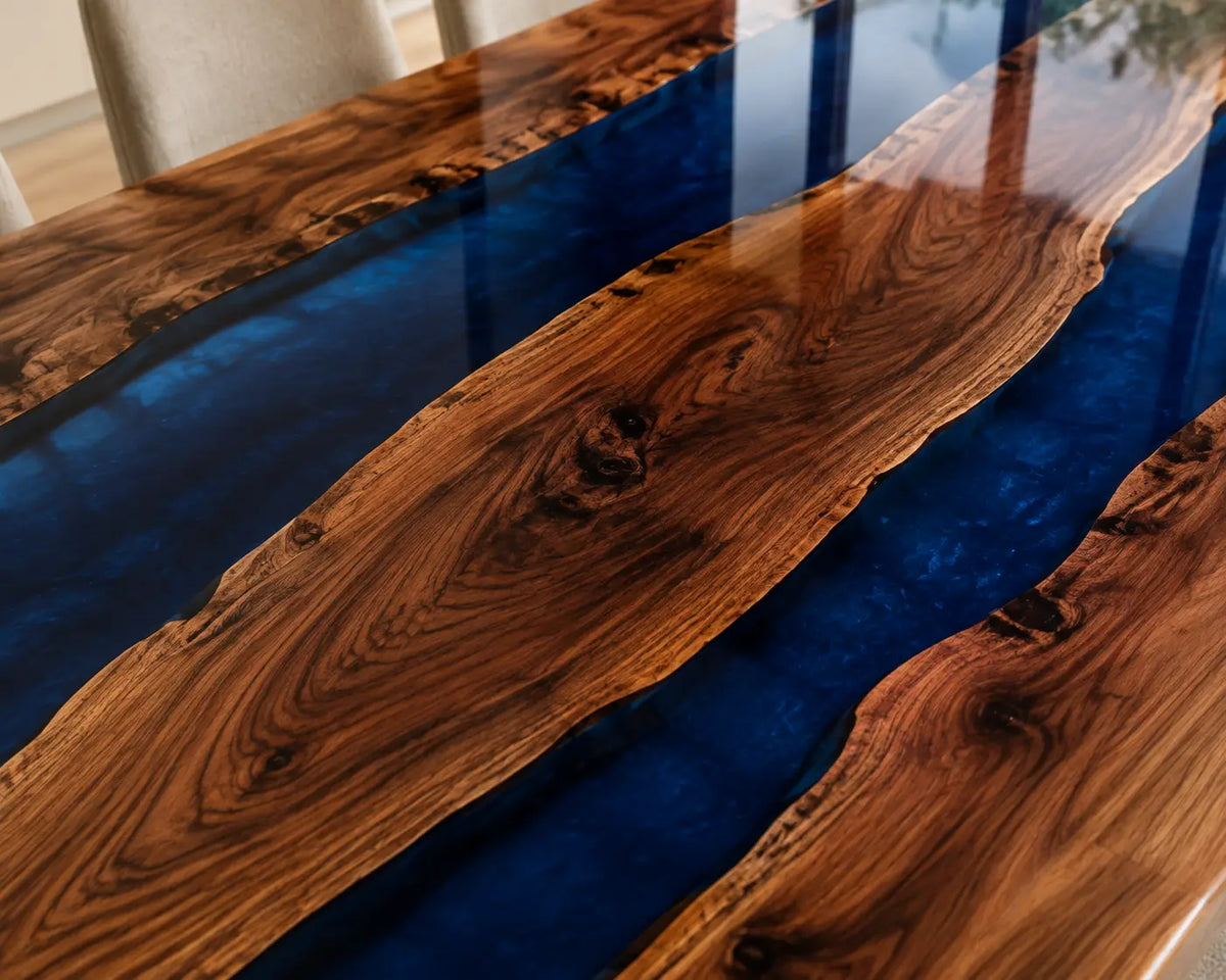 EDTC03 Cobalt Twin Cobalt Blue Epoxy Black Walnut Dining Table featuring handcrafted black walnut and cobalt blue resin-3