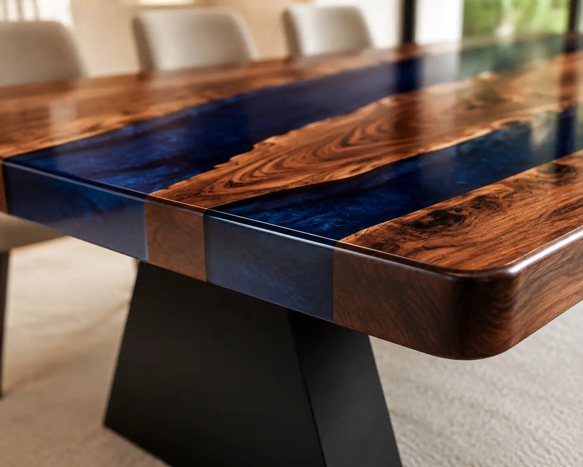 EDTC03 Cobalt Twin Cobalt Blue Epoxy Black Walnut Dining Table featuring handcrafted black walnut and cobalt blue resin-4