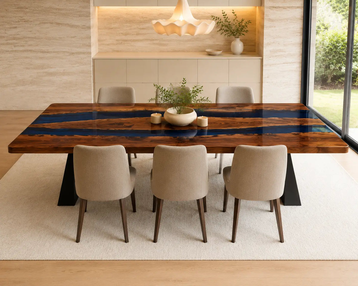 EDTC03 Cobalt Twin Cobalt Blue Epoxy Black Walnut Dining Table featuring handcrafted black walnut and cobalt blue resin-5