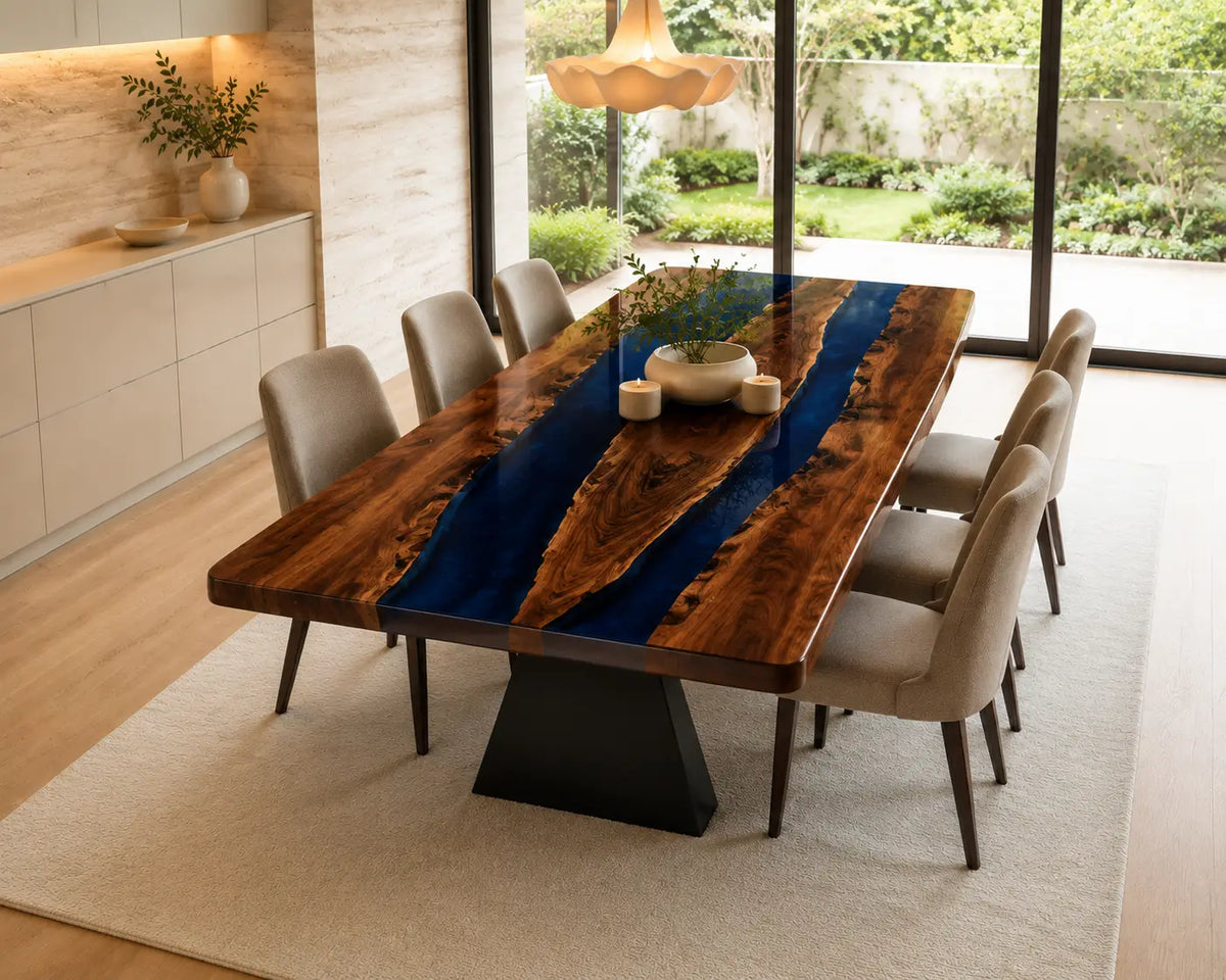 EDTC03 Cobalt Twin Cobalt Blue Epoxy Black Walnut Dining Table featuring handcrafted black walnut and cobalt blue resin-6