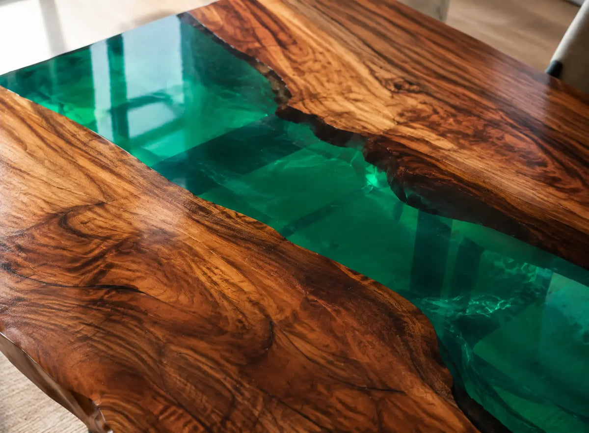 EDTC05 Emerald Run Emerald Green Epoxy Walnut Dining Table featuring handcrafted walnut wood and emerald green resin-5