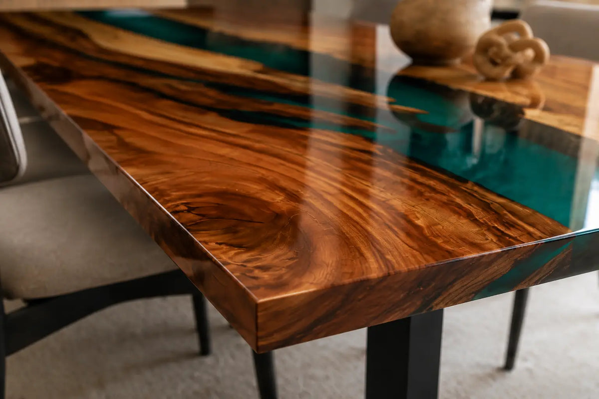 EDTC08 Verdant Strait Turquoise Epoxy Walnut Dining Table featuring handcrafted walnut wood and turquoise resin-3