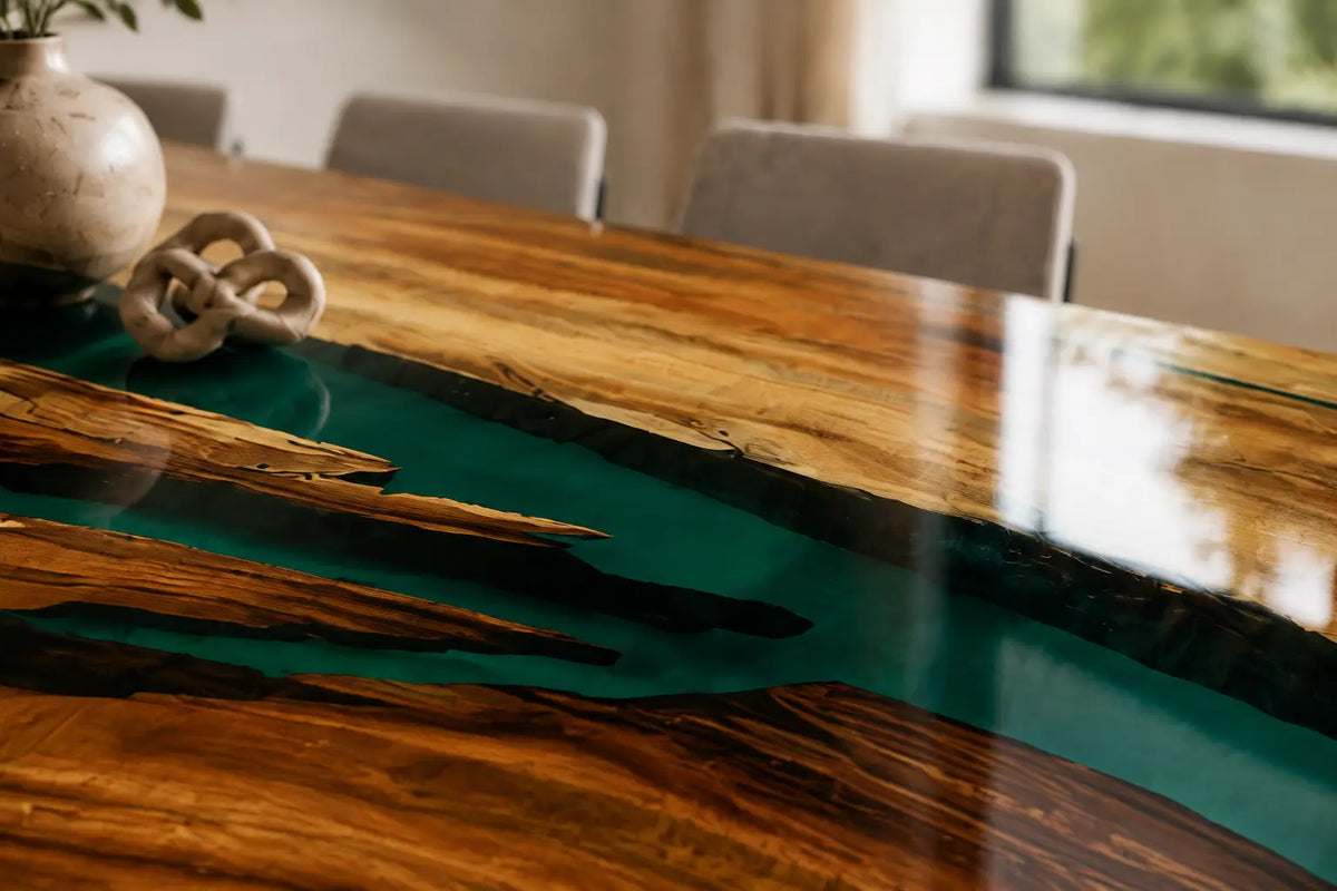 EDTC08 Verdant Strait Turquoise Epoxy Walnut Dining Table featuring handcrafted walnut wood and turquoise resin-4