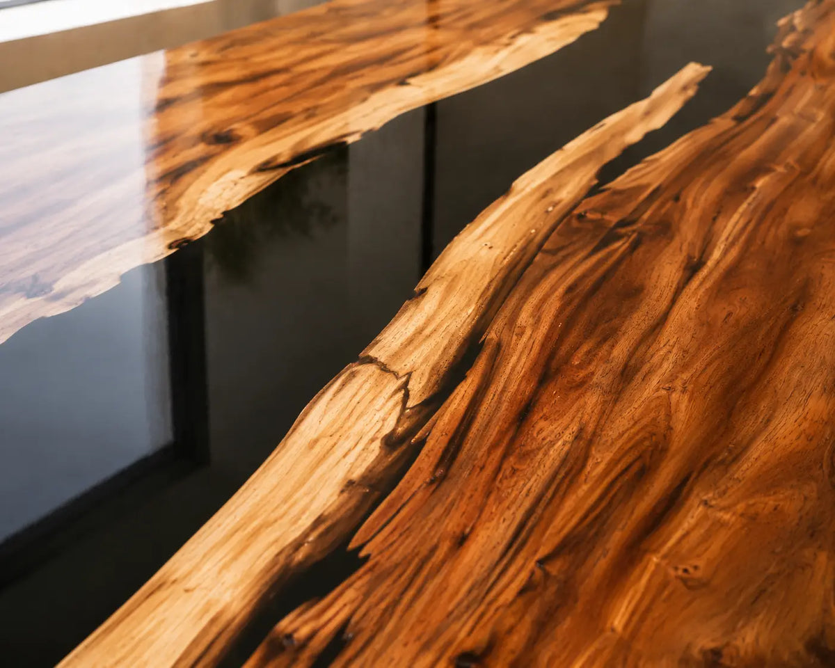 EDTC13 Blackwater Line Black Epoxy Walnut Dining Table featuring handcrafted walnut wood and black resin-3