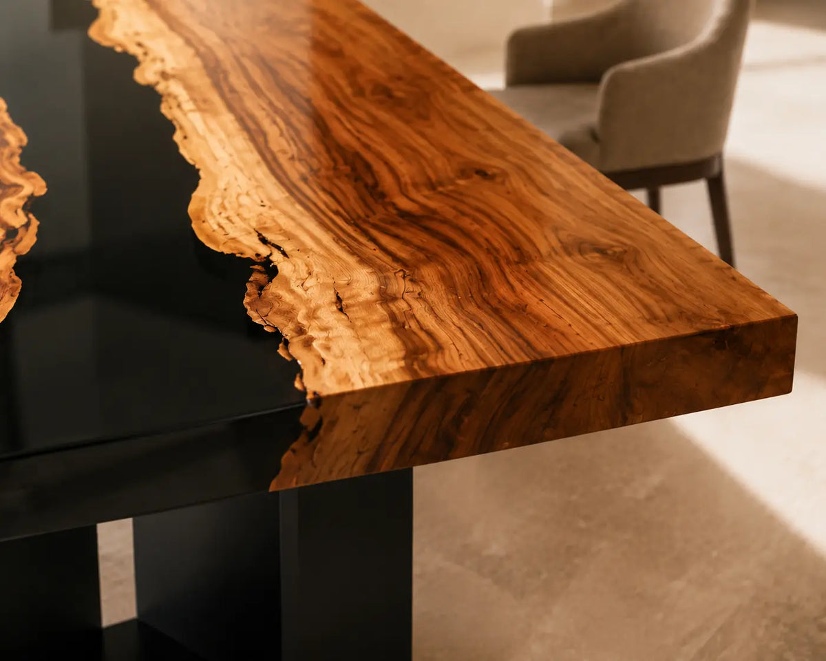 EDTC13 Blackwater Line Black Epoxy Walnut Dining Table featuring handcrafted walnut wood and black resin-4