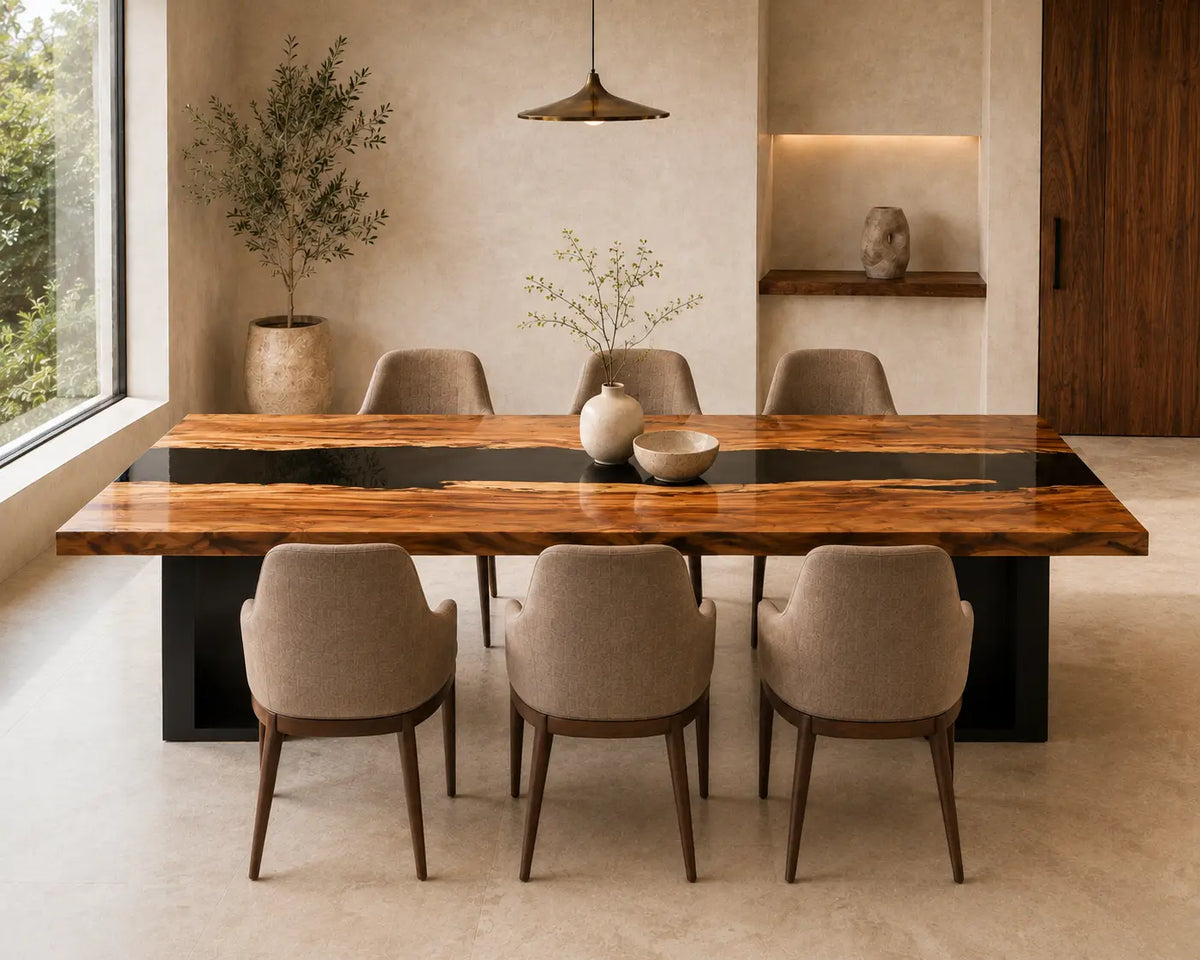EDTC13 Blackwater Line Black Epoxy Walnut Dining Table featuring handcrafted walnut wood and black resin-6