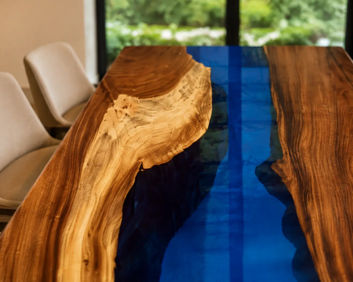 EDTC16 Blue Canyon Cobalt Blue Epoxy Walnut Dining Table featuring handcrafted walnut wood and cobalt blue resin-3