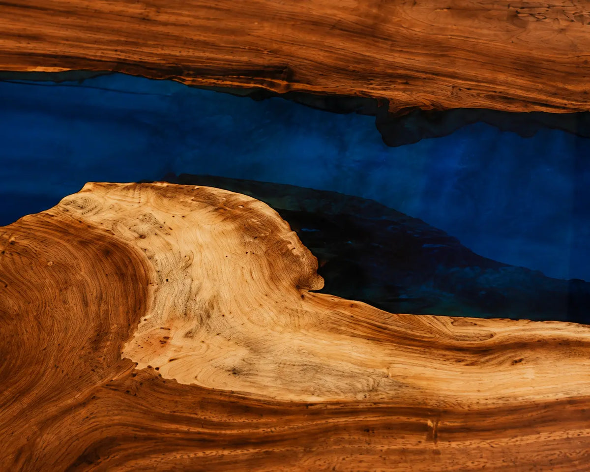 EDTC16 Blue Canyon Cobalt Blue Epoxy Walnut Dining Table featuring handcrafted walnut wood and cobalt blue resin-4