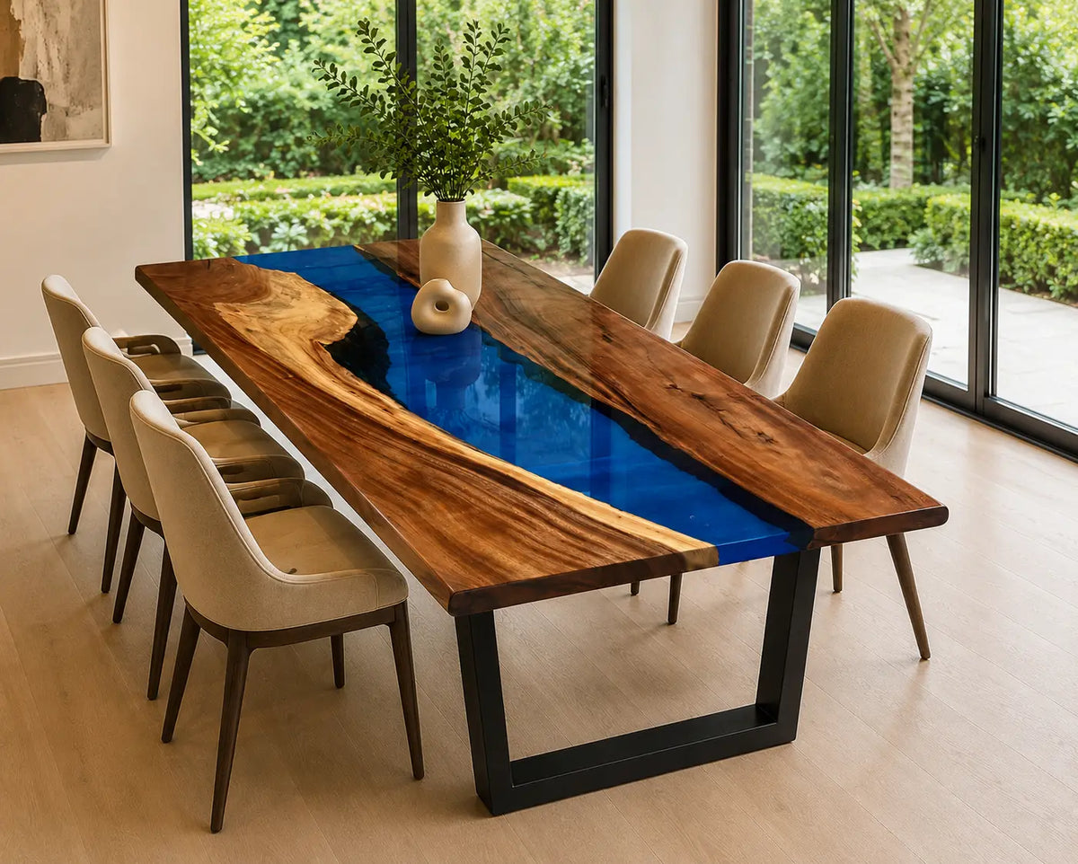 EDTC16 Blue Canyon Cobalt Blue Epoxy Walnut Dining Table featuring handcrafted walnut wood and cobalt blue resin-5