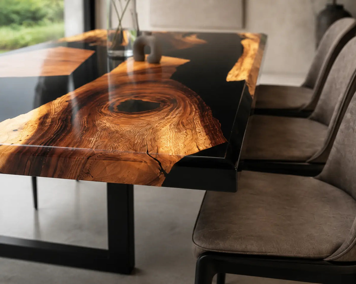 EDTC17 Onyx Archipelago Black Epoxy Walnut Dining Table featuring handcrafted walnut wood and black resin-3