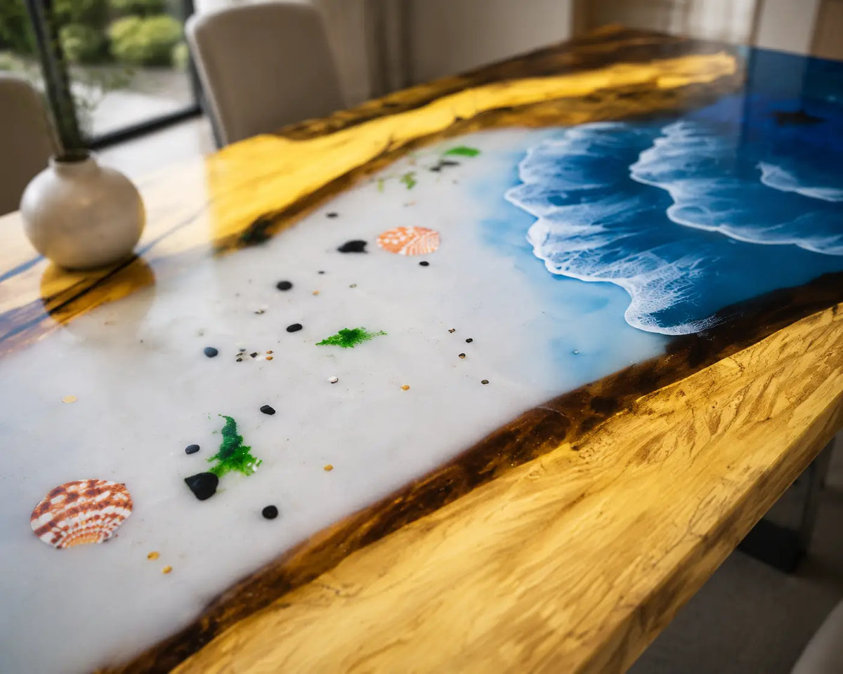 EDTC20 Surfline Atlas Ocean Blue Epoxy Walnut Dining Table featuring handcrafted walnut wood and ocean blue resin-3