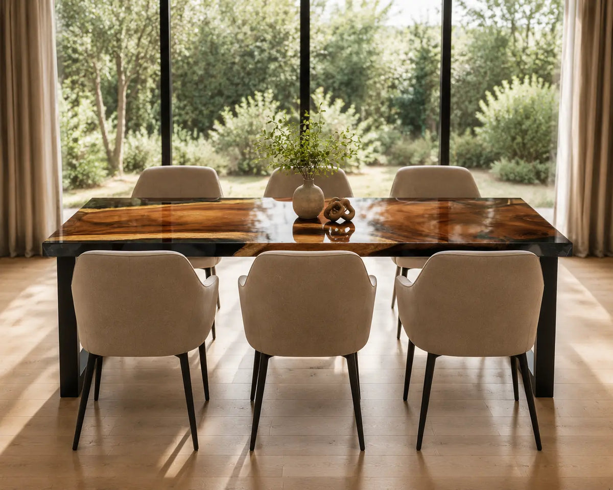 EDTC21 Night Inlet Black Epoxy Walnut Dining Table featuring handcrafted walnut wood and black resin-1