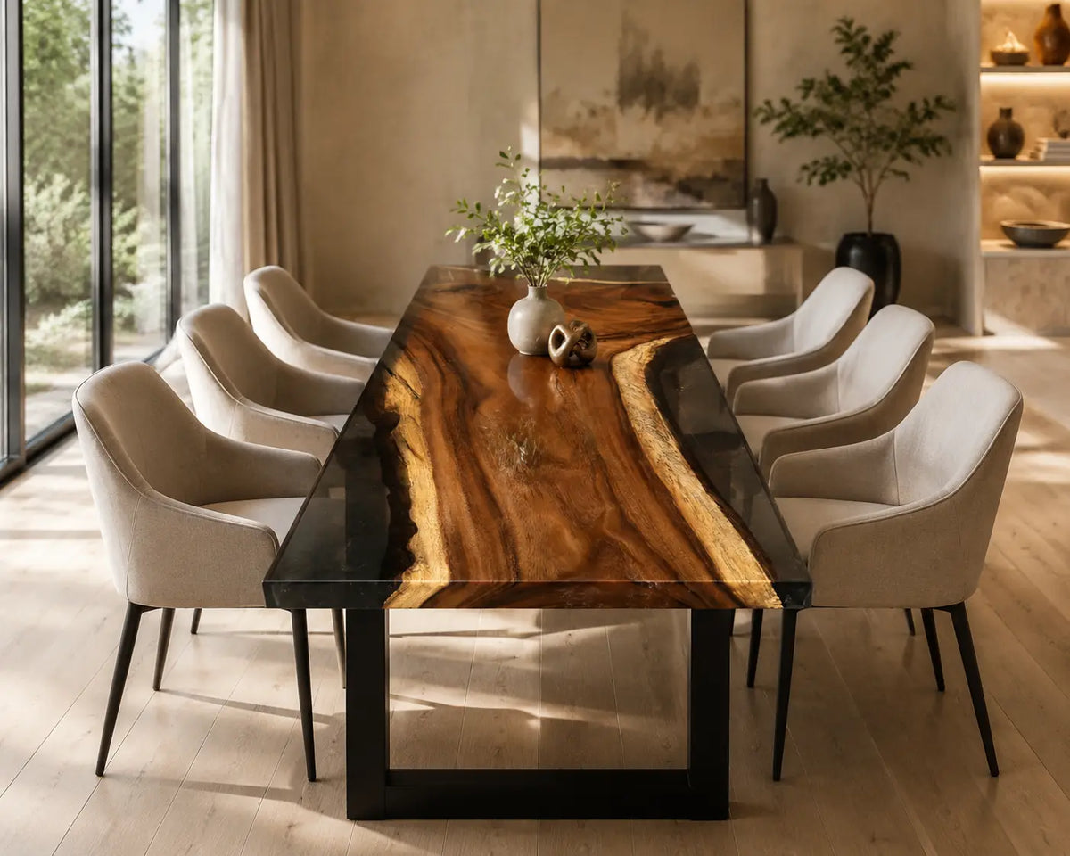 EDTC21 Night Inlet Black Epoxy Walnut Dining Table featuring handcrafted walnut wood and black resin-2