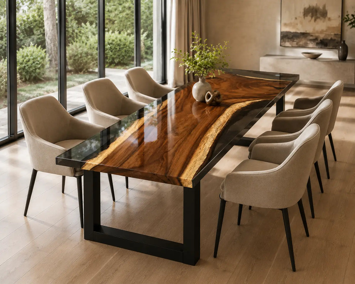 EDTC21 Night Inlet Black Epoxy Walnut Dining Table featuring handcrafted walnut wood and black resin-5