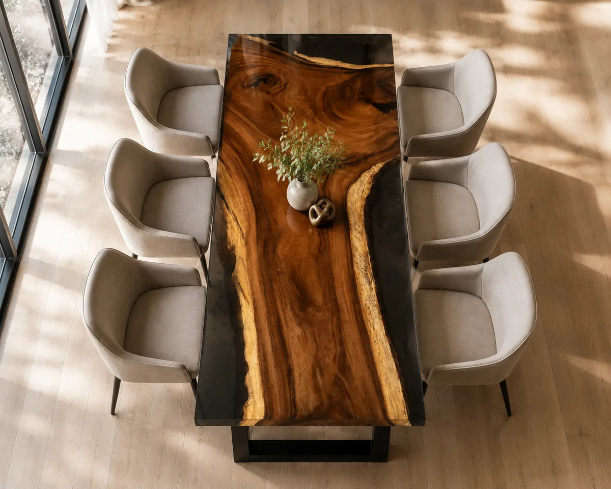 EDTC21 Night Inlet Black Epoxy Walnut Dining Table featuring handcrafted walnut wood and black resin-6