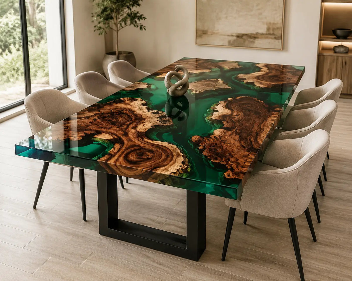 Emerald Isles Emerald Green Epoxy Walnut Dining Table EDT25