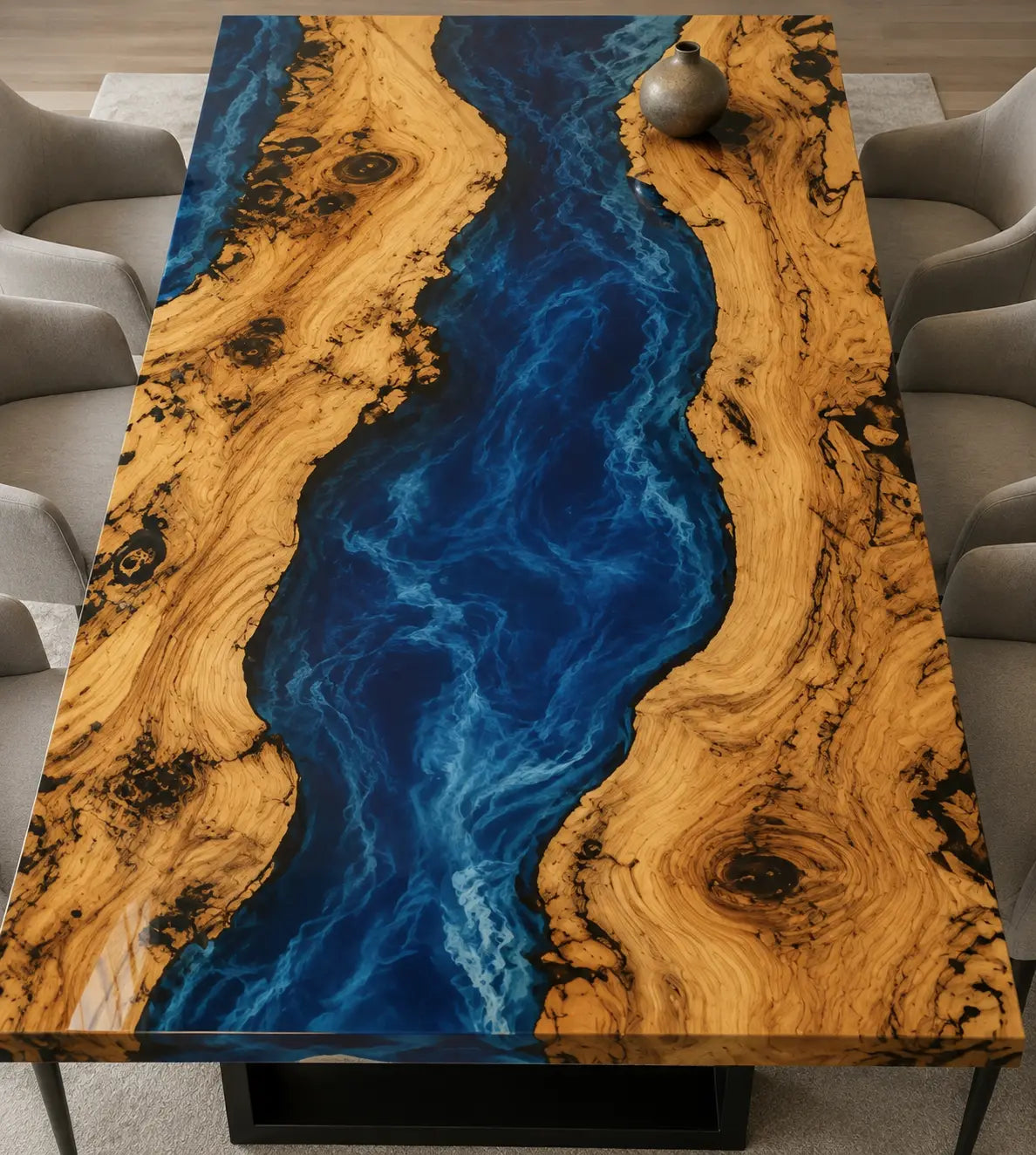 EDTC26 Ocean Gorge Ocean Blue Epoxy Walnut Dining Table featuring handcrafted walnut wood and ocean blue resin-3