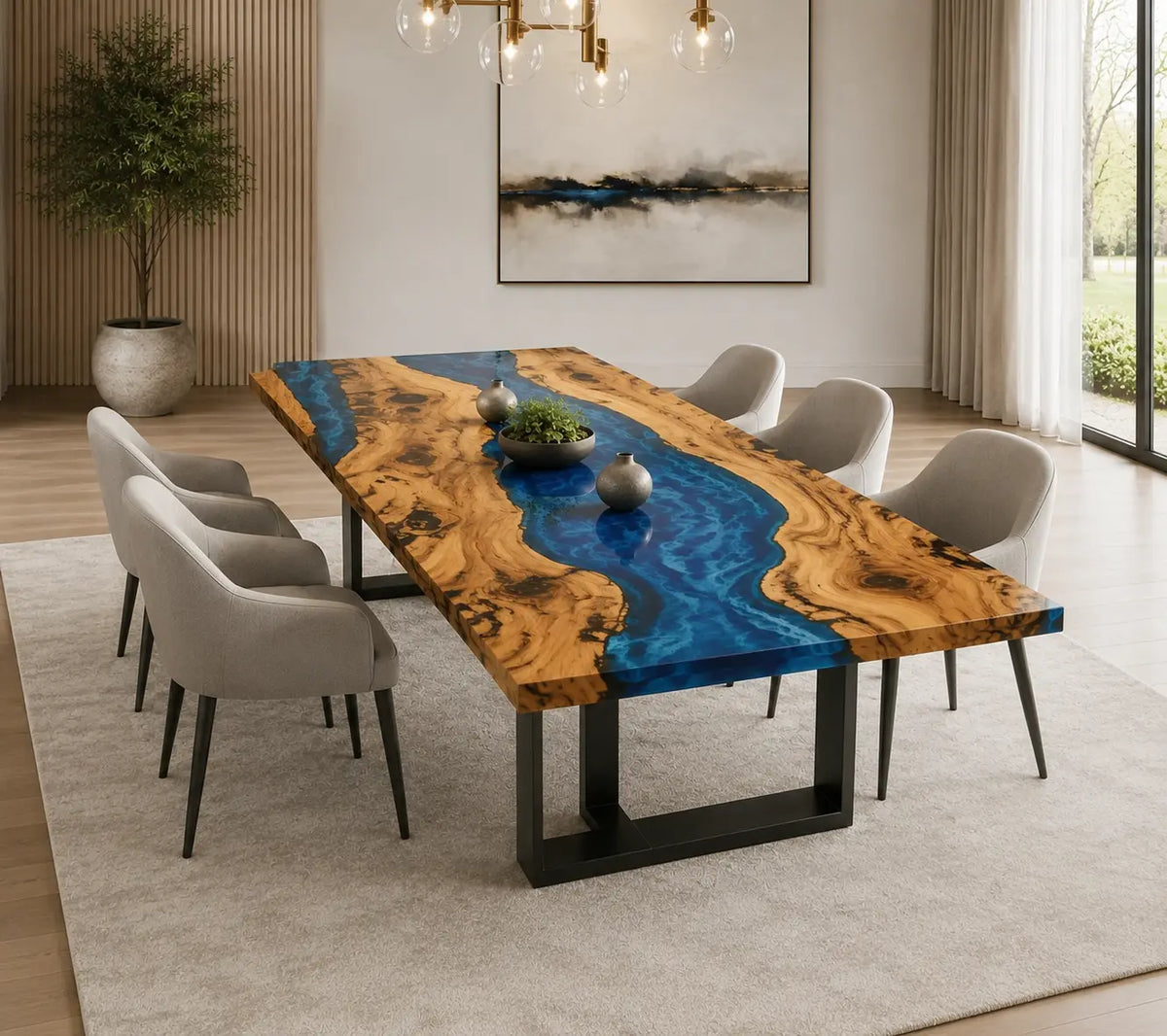 EDTC26 Ocean Gorge Ocean Blue Epoxy Walnut Dining Table featuring handcrafted walnut wood and ocean blue resin-6