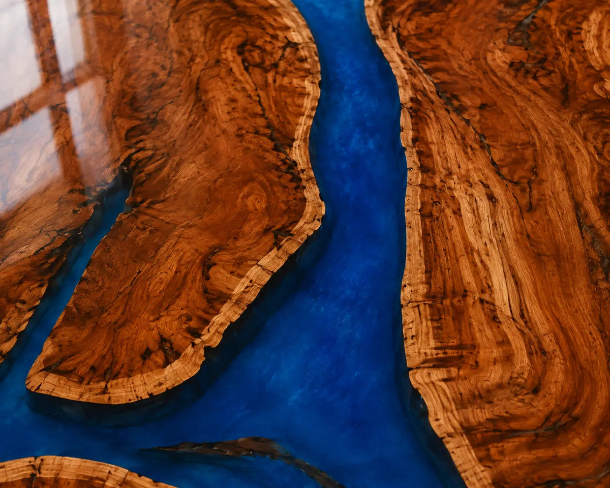 EDTC27 Cobalt Junction Cobalt Blue Epoxy Walnut Dining Table featuring handcrafted walnut wood and cobalt blue resin-3
