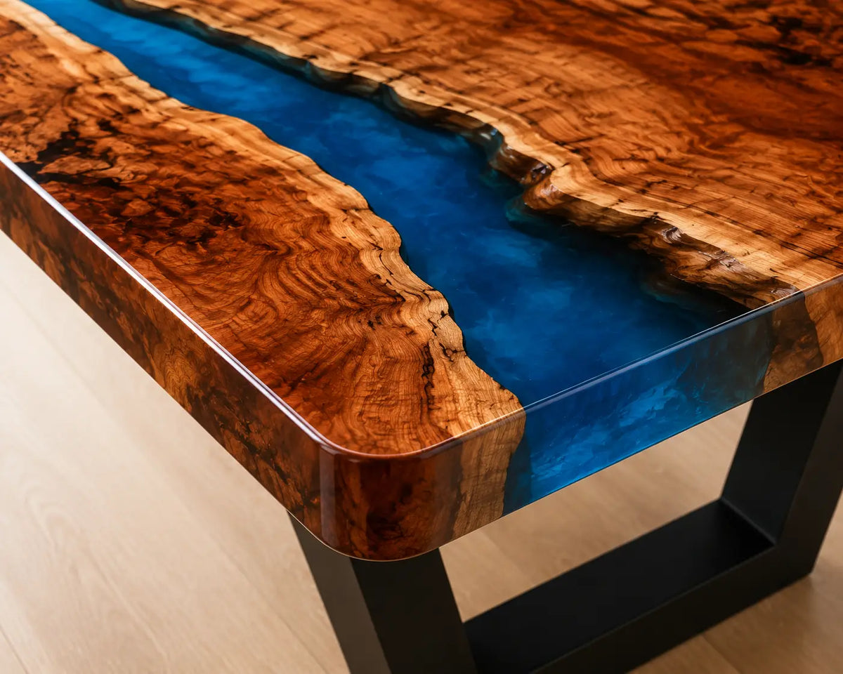 EDTC27 Cobalt Junction Cobalt Blue Epoxy Walnut Dining Table featuring handcrafted walnut wood and cobalt blue resin-4