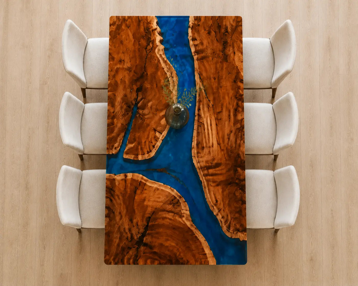 EDTC27 Cobalt Junction Cobalt Blue Epoxy Walnut Dining Table featuring handcrafted walnut wood and cobalt blue resin-6
