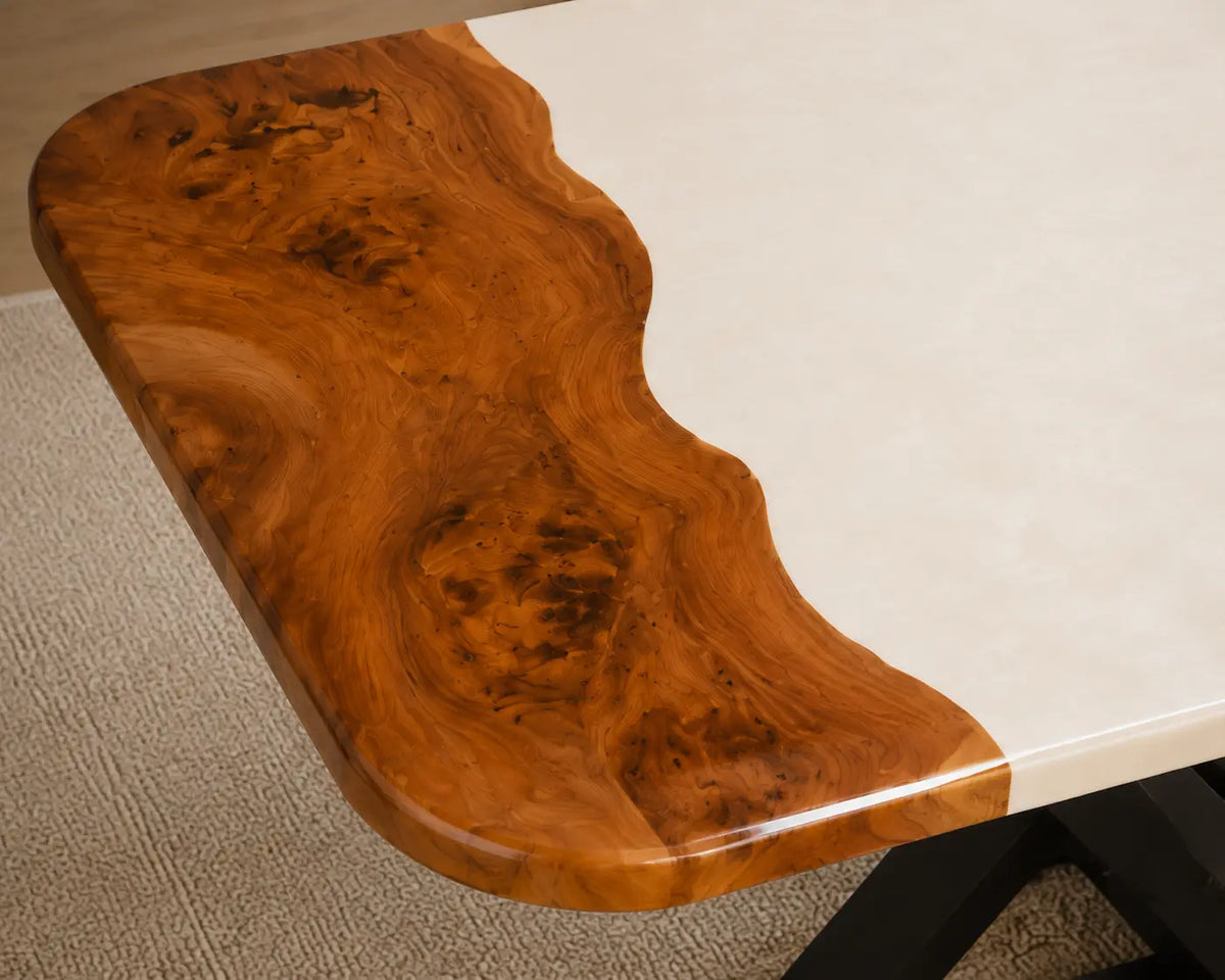 EDTC28 Ivory Portal Pearl White Epoxy Walnut Dining Table featuring handcrafted walnut wood and pearl white resin-3