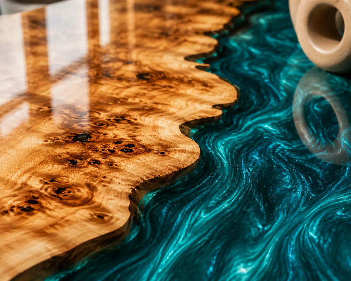 EDTC32 Turquoise Ravine Turquoise Epoxy Poplar Dining Table featuring handcrafted poplar wood and turquoise resin-3
