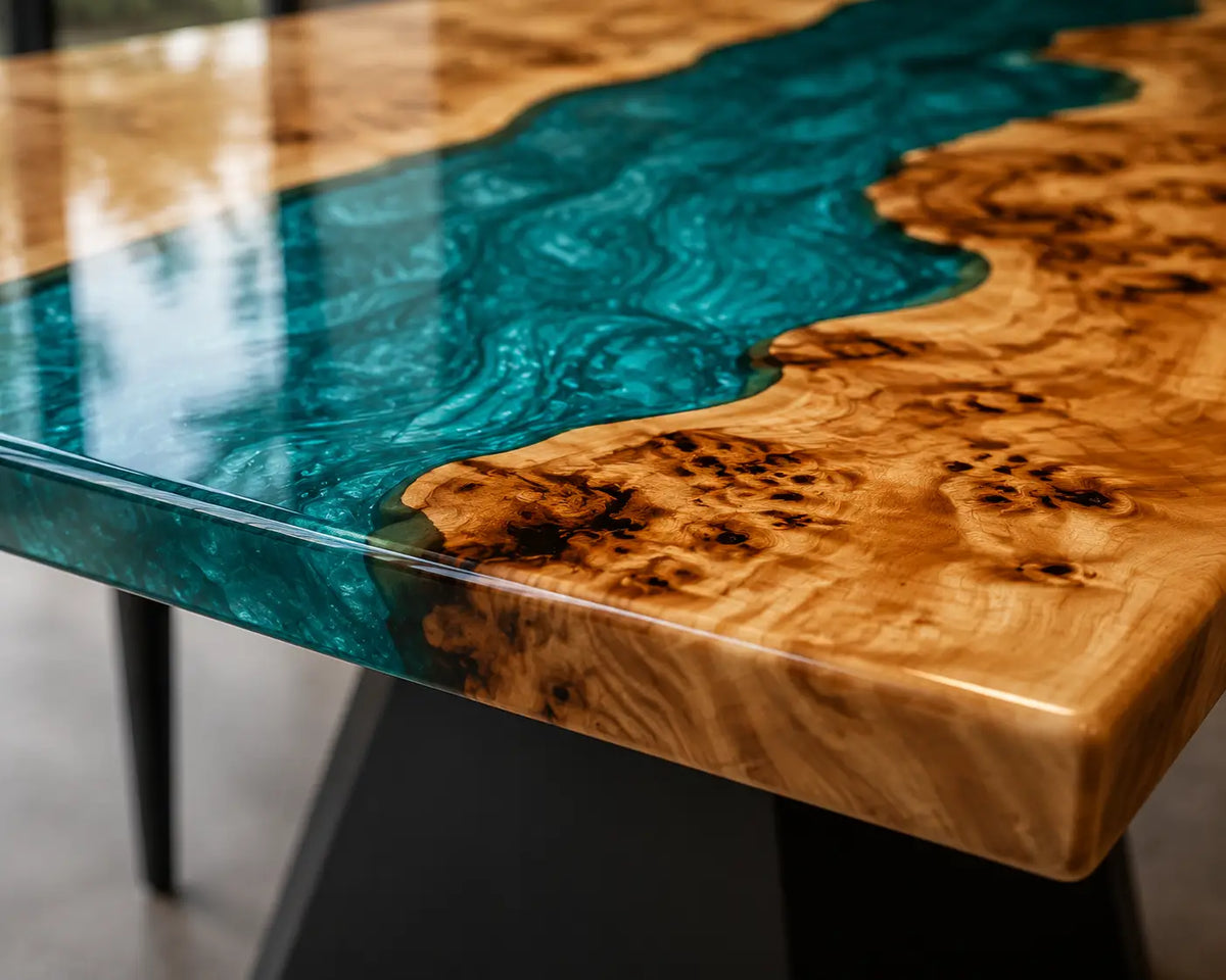 EDTC32 Turquoise Ravine Turquoise Epoxy Poplar Dining Table featuring handcrafted poplar wood and turquoise resin-4