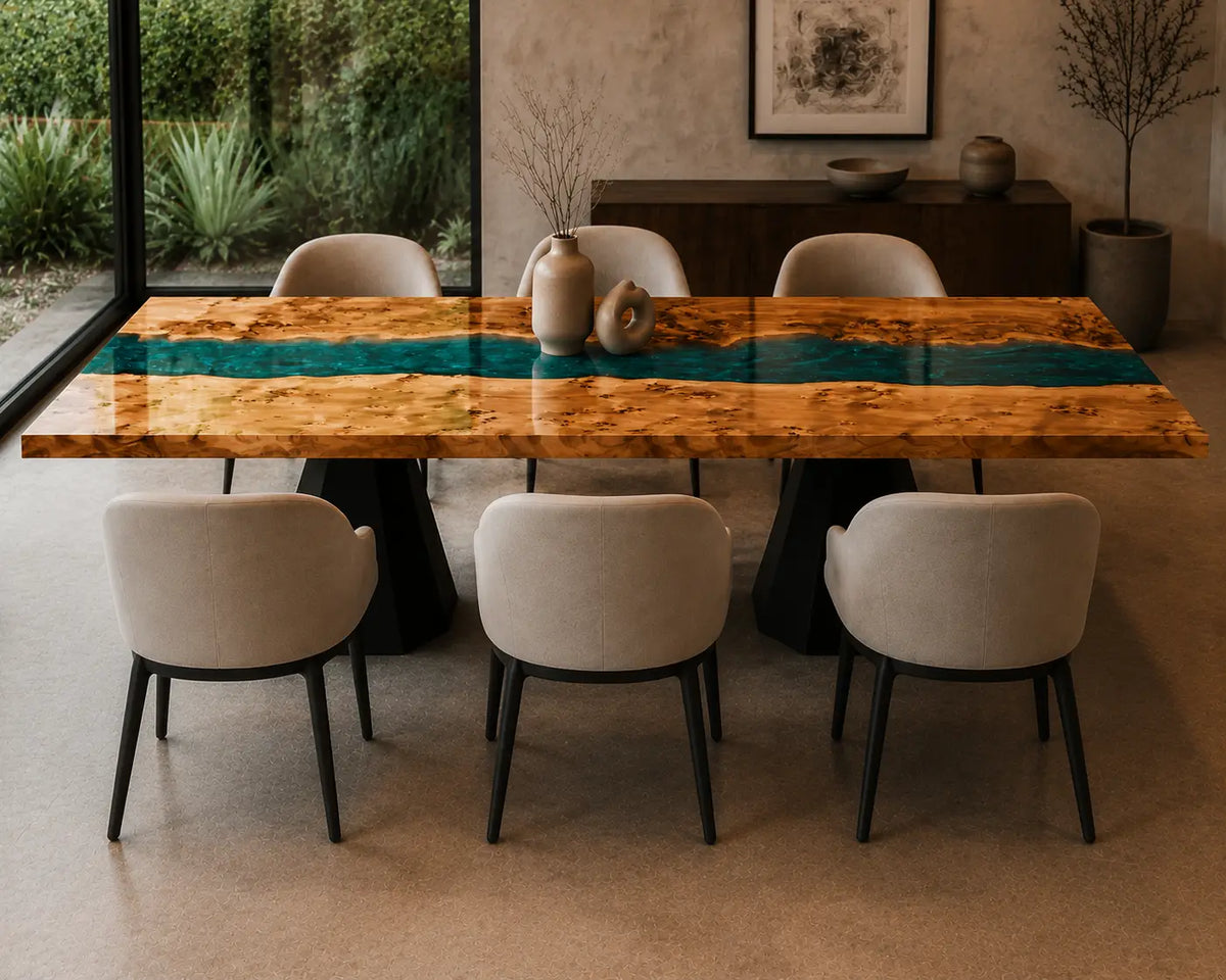 EDTC32 Turquoise Ravine Turquoise Epoxy Poplar Dining Table featuring handcrafted poplar wood and turquoise resin-6