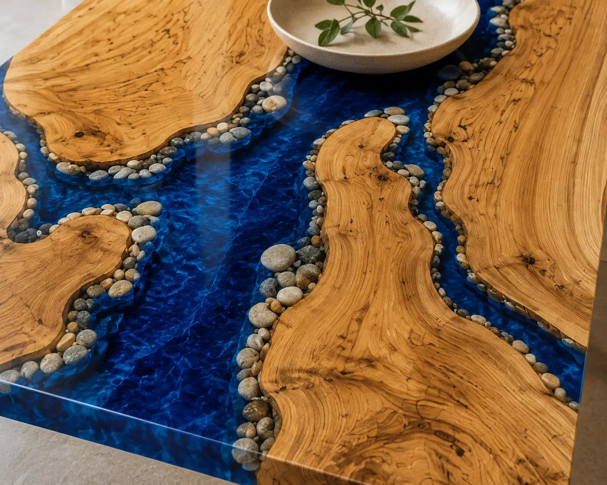 EDTC33 Sapphire Tributary Sapphire Blue Epoxy Poplar Dining Table featuring handcrafted poplar wood and sapphire blue resin-4
