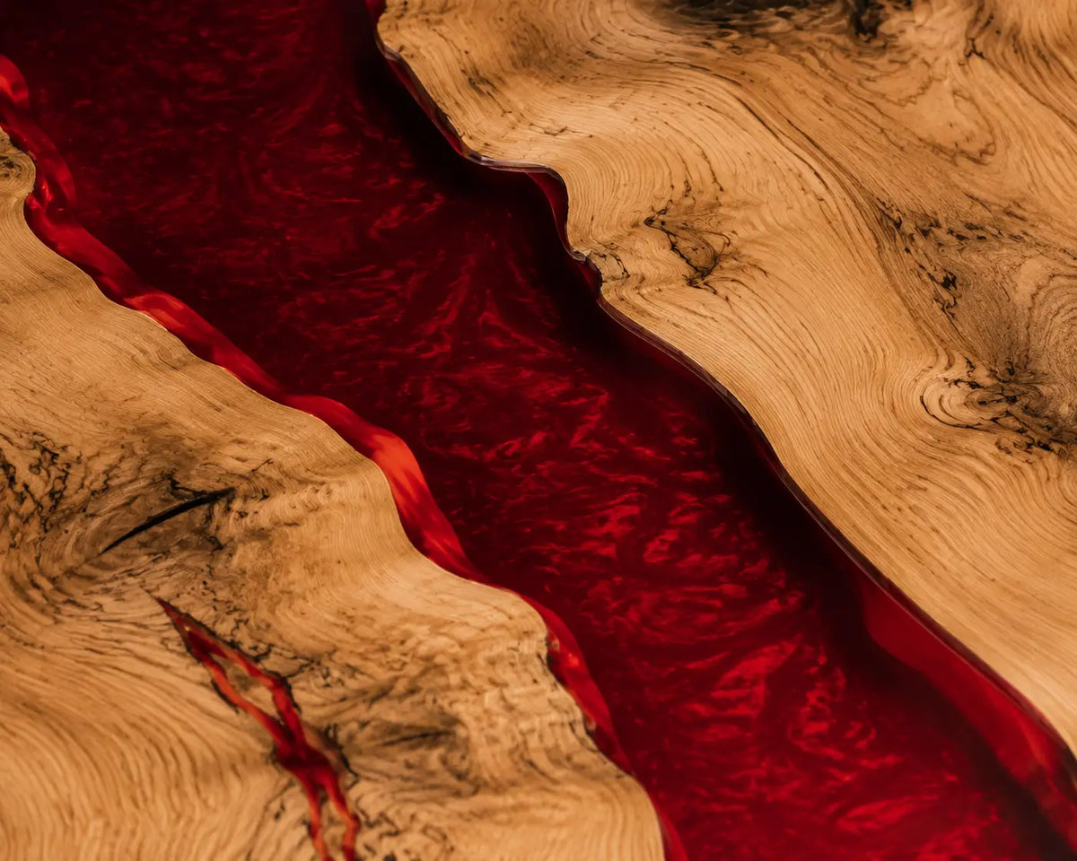 EDTC36 Red Meridian Ruby Red Epoxy Ash Dining Table featuring handcrafted ash wood and ruby red resin-4