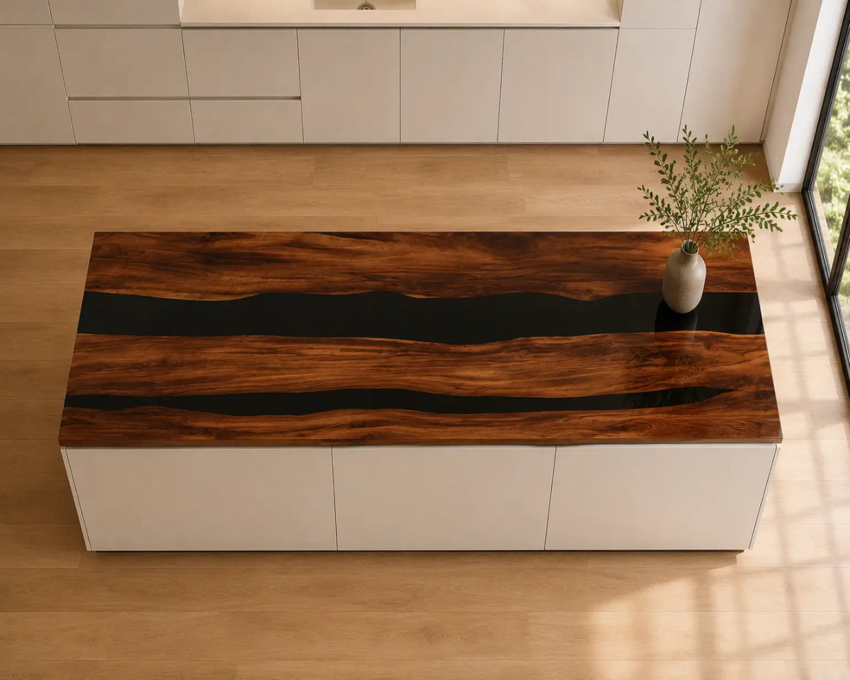 EKCC01 Onyx Grain Jet Black Epoxy Black Walnut Kitchen Countertop featuring handcrafted black walnut and jet black resin-1