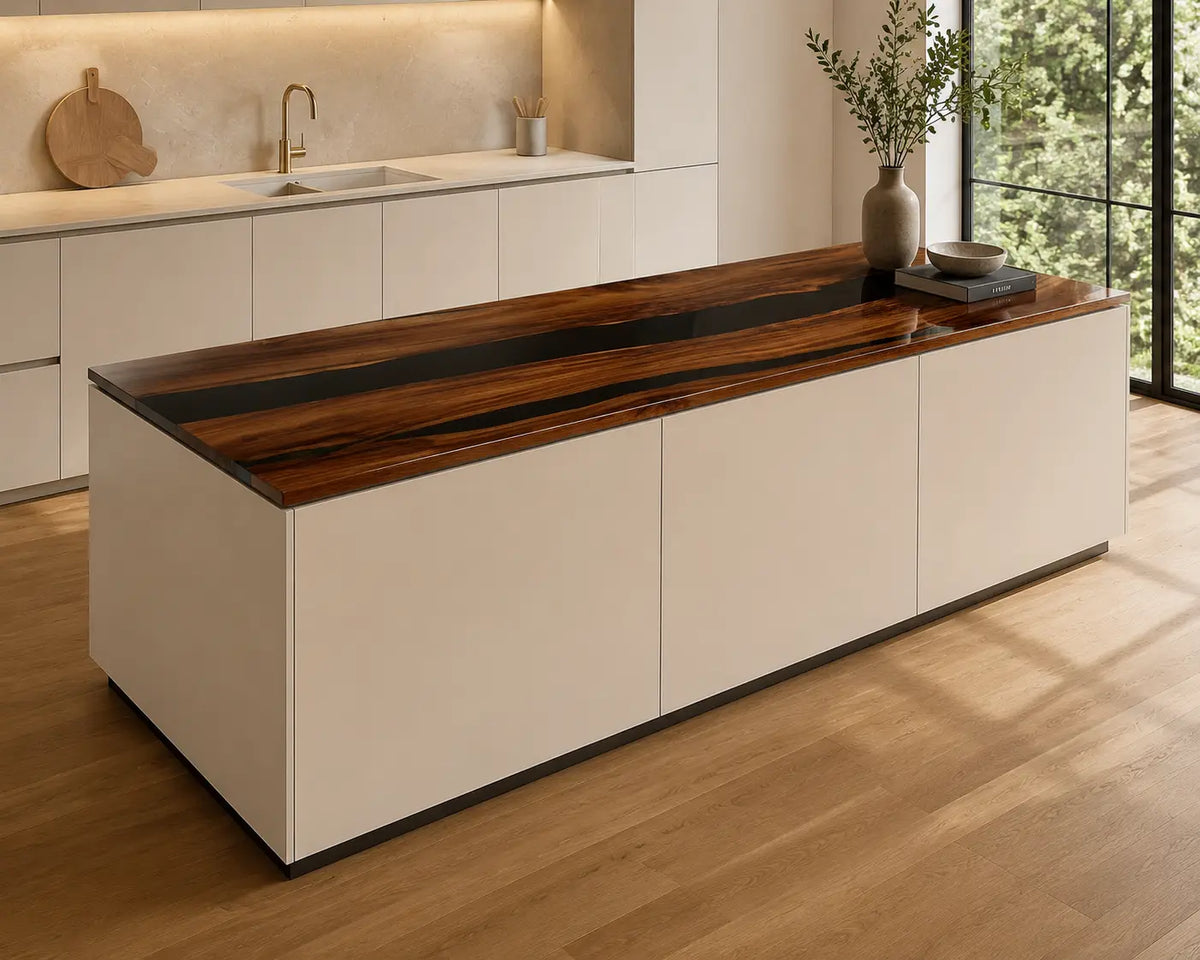 EKCC01 Onyx Grain Jet Black Epoxy Black Walnut Kitchen Countertop featuring handcrafted black walnut and jet black resin-2