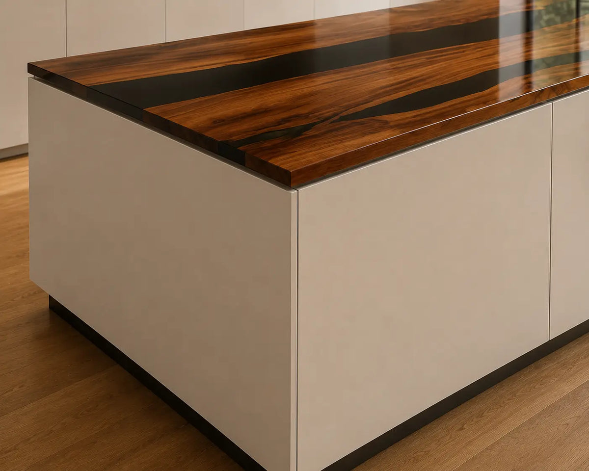 EKCC01 Onyx Grain Jet Black Epoxy Black Walnut Kitchen Countertop featuring handcrafted black walnut and jet black resin-4