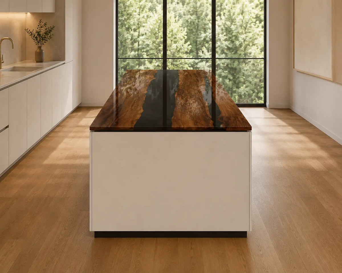 EKCC01 Onyx Grain Jet Black Epoxy Black Walnut Kitchen Countertop featuring handcrafted black walnut and jet black resin-5