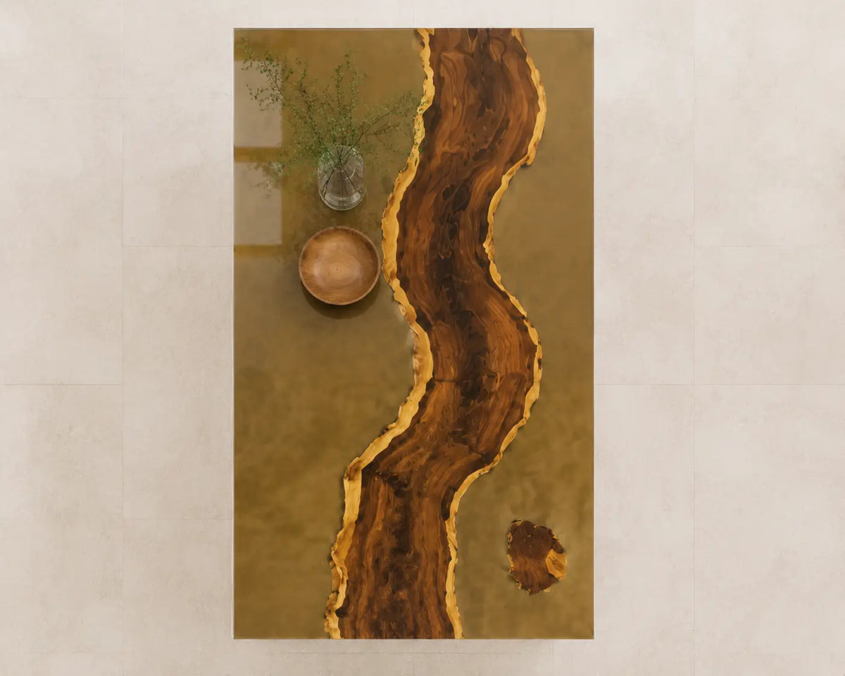 EKCC03 Amber Canyon Golden Amber Epoxy Black Walnut Kitchen Countertop featuring handcrafted black walnut and golden amber resin-1