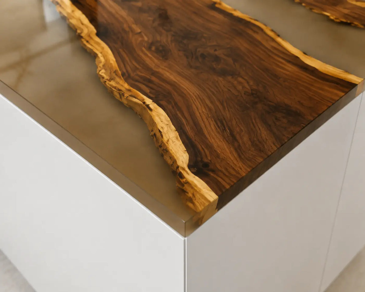 EKCC03 Amber Canyon Golden Amber Epoxy Black Walnut Kitchen Countertop featuring handcrafted black walnut and golden amber resin-3