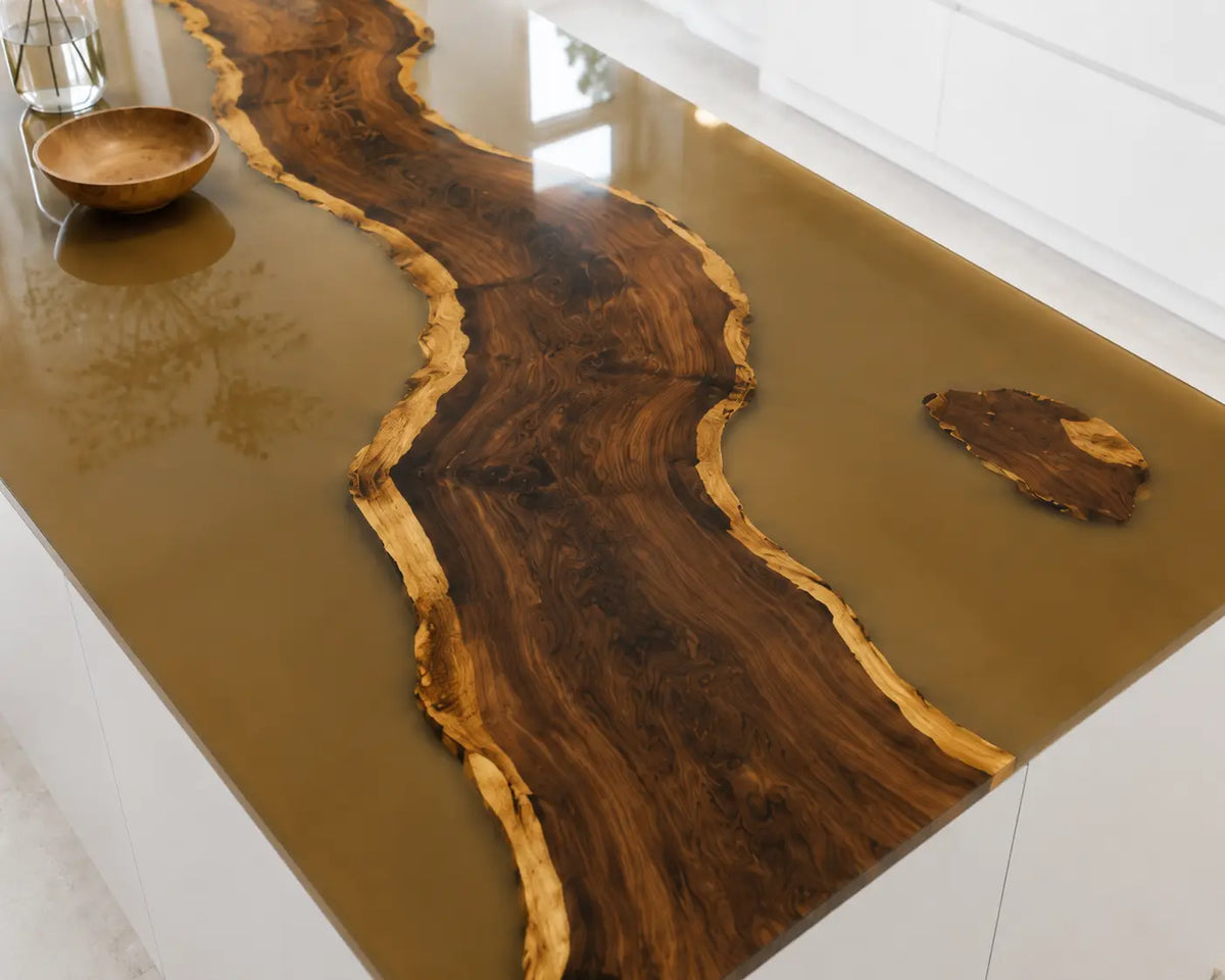 EKCC03 Amber Canyon Golden Amber Epoxy Black Walnut Kitchen Countertop featuring handcrafted black walnut and golden amber resin-4