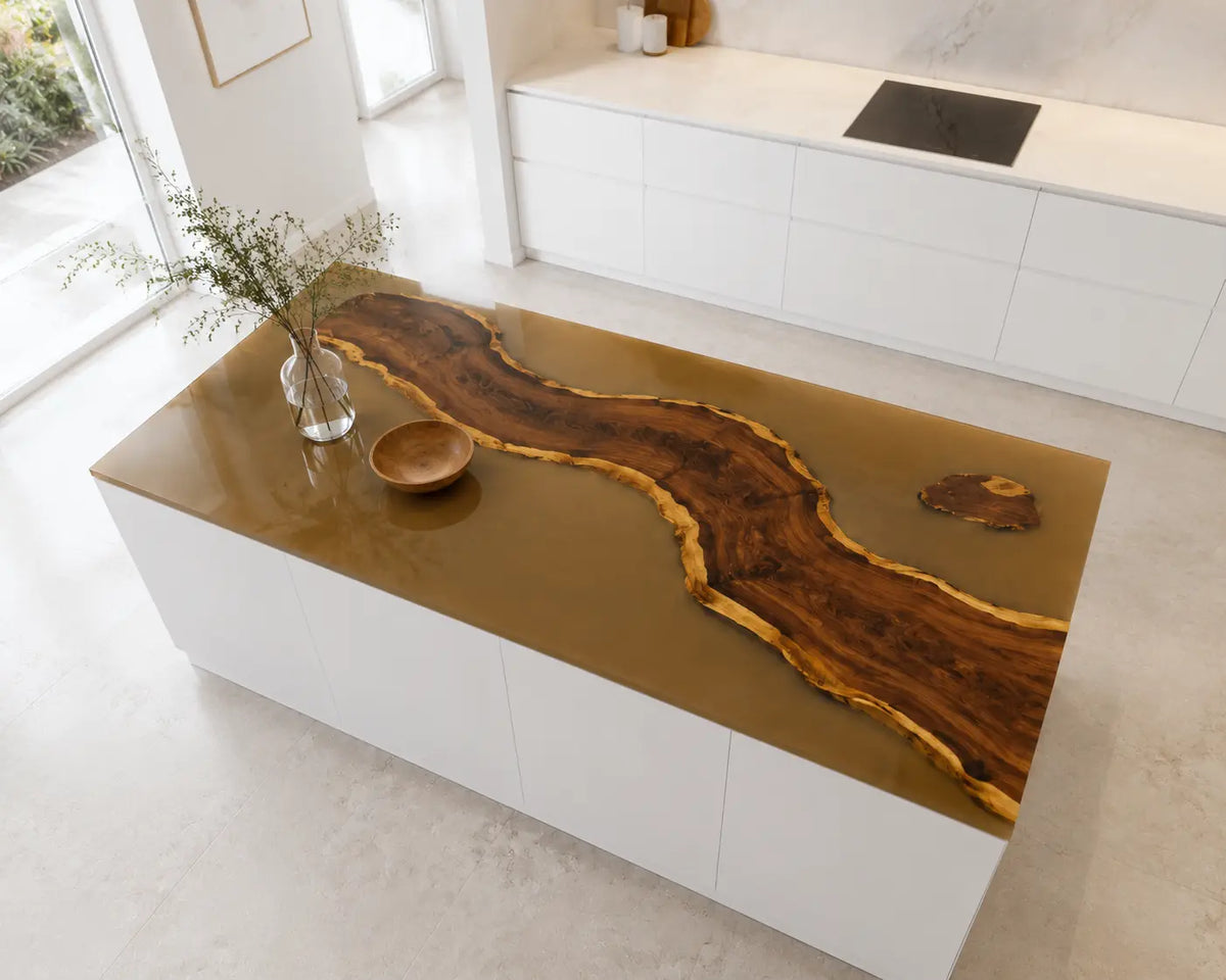 EKCC03 Amber Canyon Golden Amber Epoxy Black Walnut Kitchen Countertop featuring handcrafted black walnut and golden amber resin-5