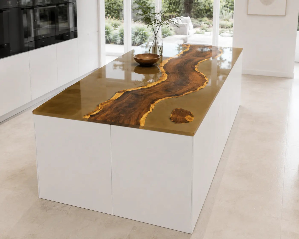 EKCC03 Amber Canyon Golden Amber Epoxy Black Walnut Kitchen Countertop featuring handcrafted black walnut and golden amber resin-6
