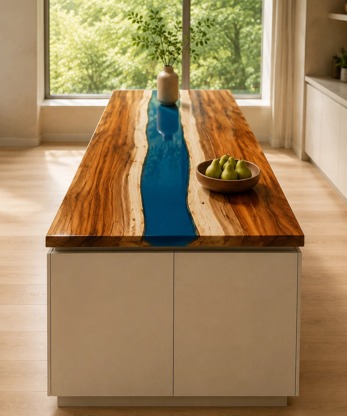 EKCC05 Blue Meridian Deep Blue Epoxy Walnut Kitchen Countertop featuring handcrafted walnut wood and deep blue resin-1