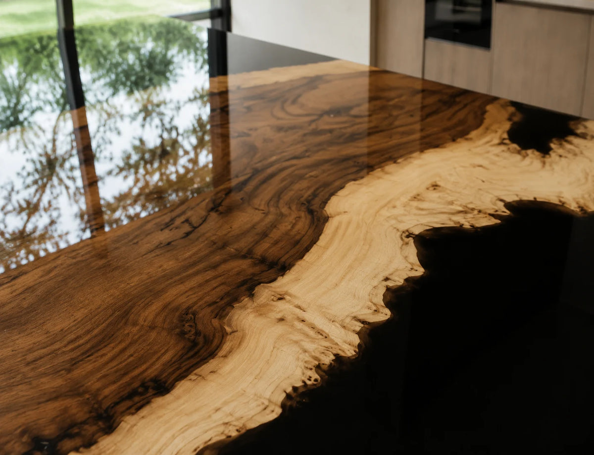 EKCC07 Obsidian Shore Jet Black Epoxy Walnut Kitchen Countertop featuring handcrafted walnut wood and jet black resin-3