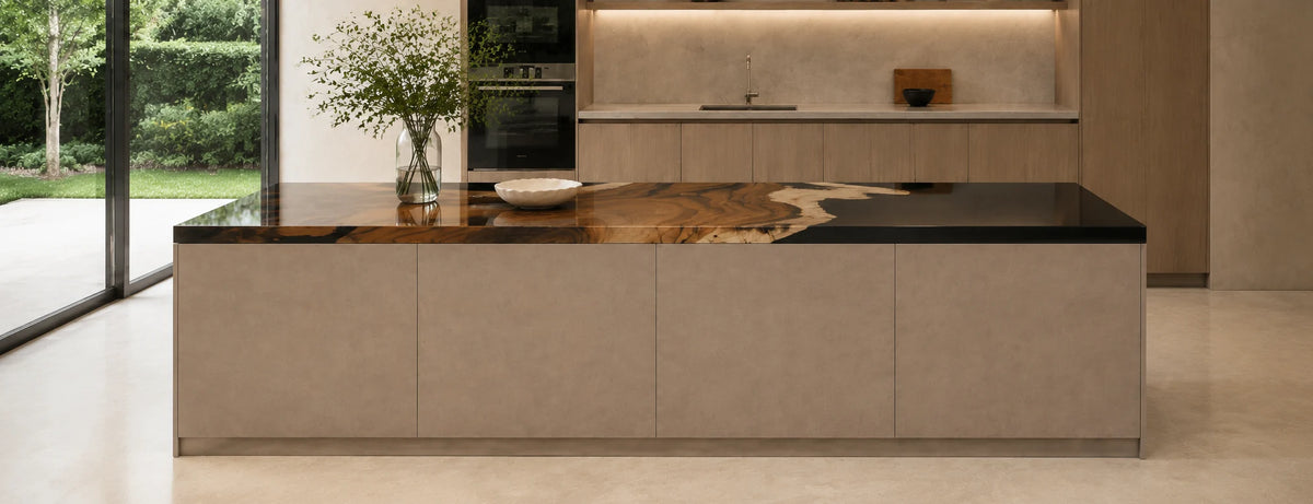 EKCC07 Obsidian Shore Jet Black Epoxy Walnut Kitchen Countertop featuring handcrafted walnut wood and jet black resin-5