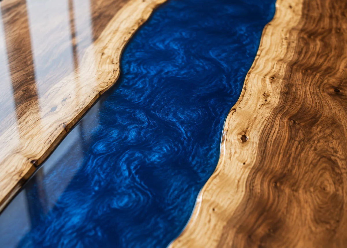 EKCC08 Sapphire Channel Sapphire Blue Epoxy Walnut Kitchen Countertop featuring handcrafted walnut wood and sapphire blue resin-4