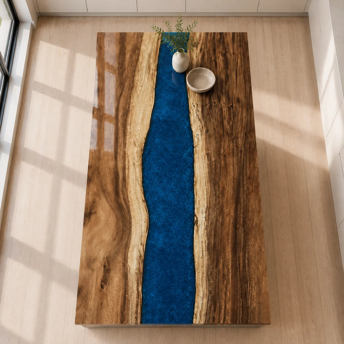 EKCC08 Sapphire Channel Sapphire Blue Epoxy Walnut Kitchen Countertop featuring handcrafted walnut wood and sapphire blue resin-6
