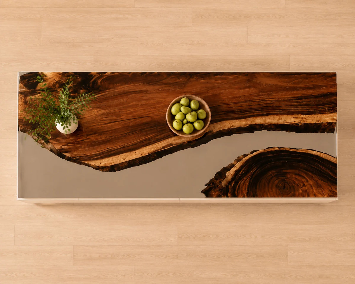 EKCC09 Clear Divide Crystal Clear Epoxy Walnut Kitchen Countertop featuring handcrafted walnut wood and crystal clear resin-6