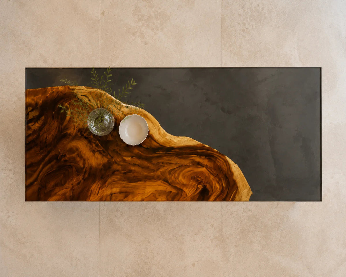 EKCC10 Smoke Crescent Smoky Gray Epoxy Walnut Kitchen Countertop featuring handcrafted walnut wood and smoky gray resin-1