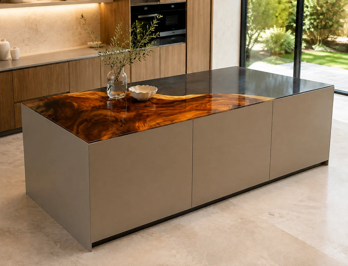 EKCC10 Smoke Crescent Smoky Gray Epoxy Walnut Kitchen Countertop featuring handcrafted walnut wood and smoky gray resin-2