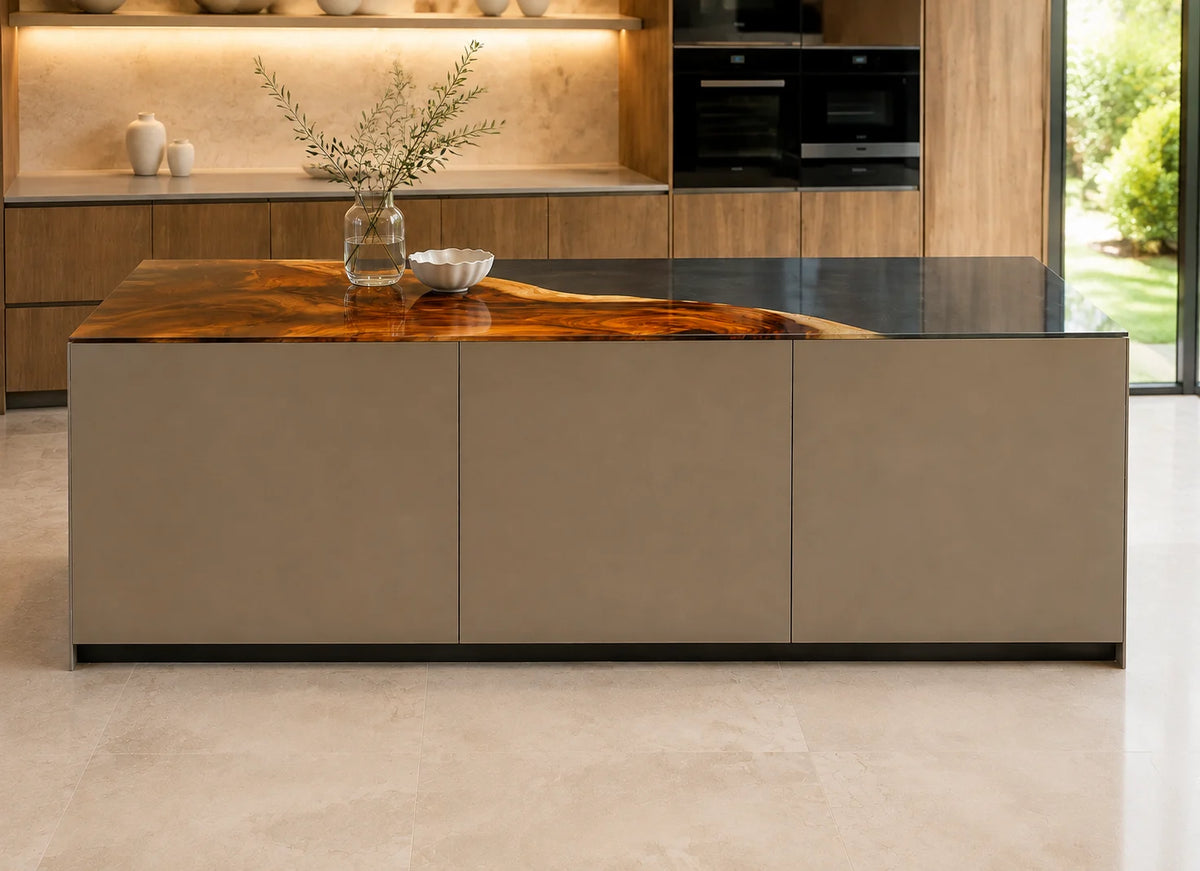 EKCC10 Smoke Crescent Smoky Gray Epoxy Walnut Kitchen Countertop featuring handcrafted walnut wood and smoky gray resin-5